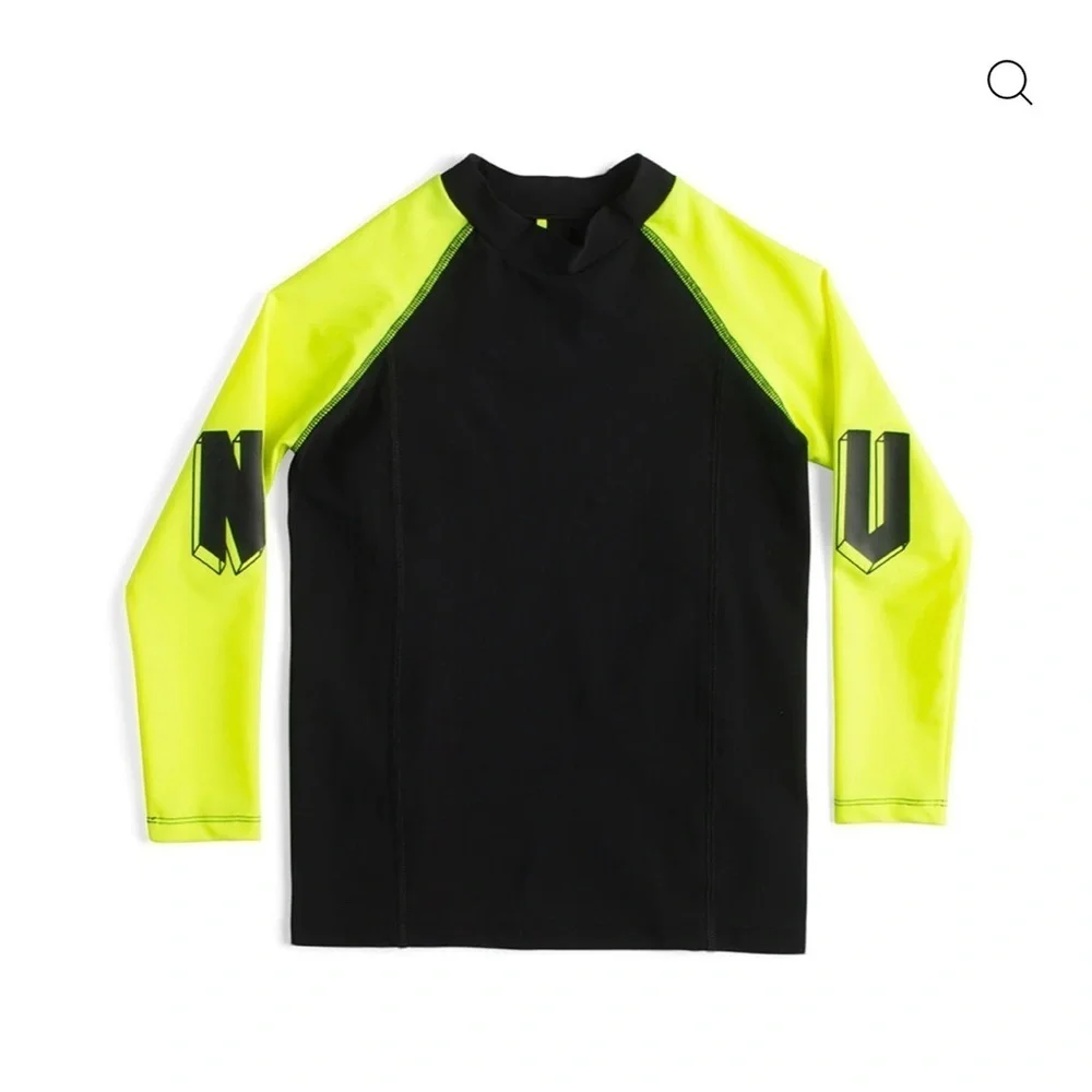 nununu Black and Neon Yellow Kids Rashguard size 3 to 4 years